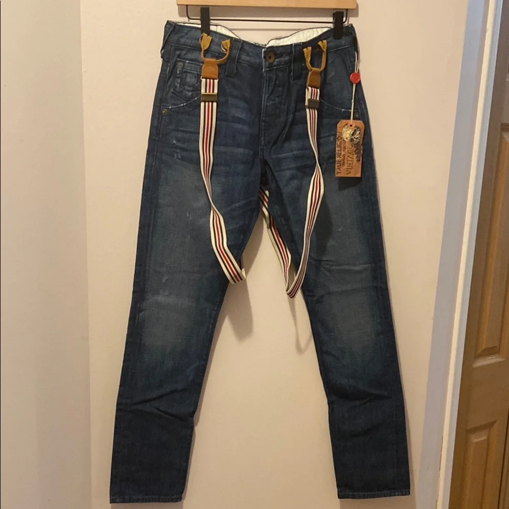 True Religion Blue woman's Jeans with Suspenders - Picture 2 of 8